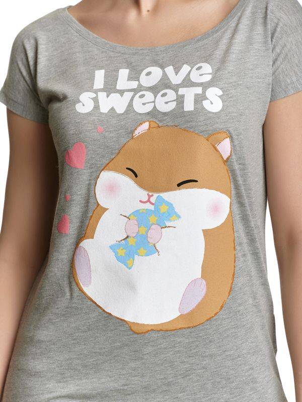 Nastrovje Potsdam Amufun Coroham Coron I Love Sweets Loose Shirt female grau meliert Clearance-Verkauf