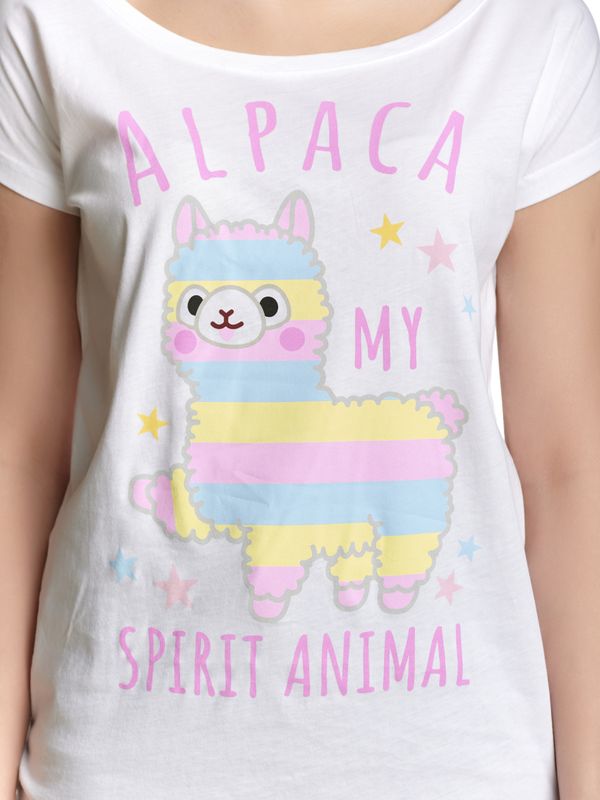 Nastrovje Potsdam Amufun Alpacasso Spirit Animal Damen Loose-Shirt weiss Speichern exportieren