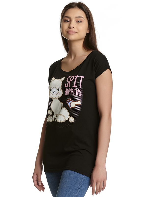 Nastrovje Potsdam Amufun Alpacasso Spit Happens Damen Loose-Shirt schwarz Black Friday Preise