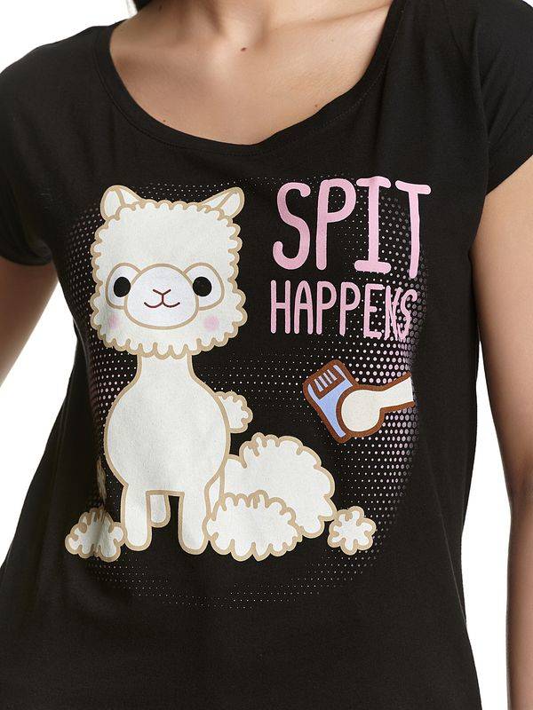Nastrovje Potsdam Amufun Alpacasso Spit Happens Damen Loose-Shirt schwarz Black Friday Preise