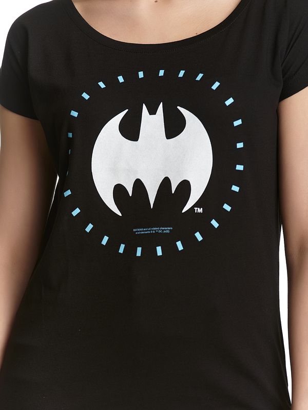Nastrovje Potsdam Batman Circle Logo Damen Loose-Shirt schwarz Begrenztes Angebot