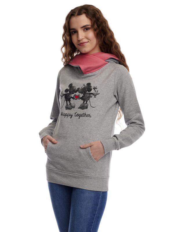 Nastrovje Potsdam Disney Happy Together Damen Schalkragenpullover grau meliert/pink Blitzangebot