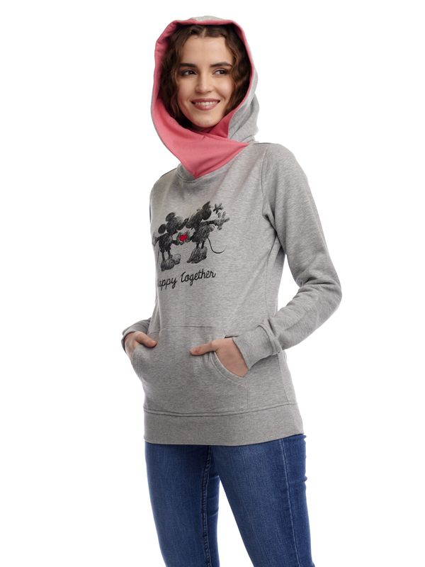 Nastrovje Potsdam Disney Happy Together Damen Schalkragenpullover grau meliert/pink Blitzangebot