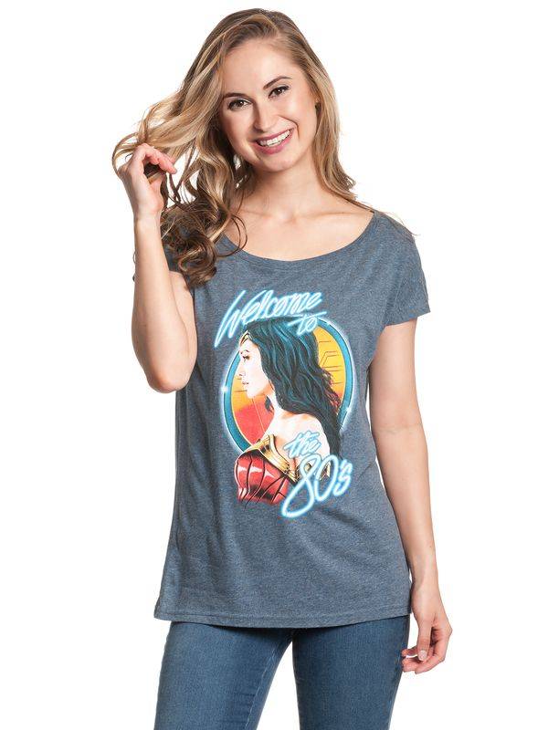 Nastrovje Potsdam Wonderwoman Welcome To 80's Damen Loose-Shirt blau meliert