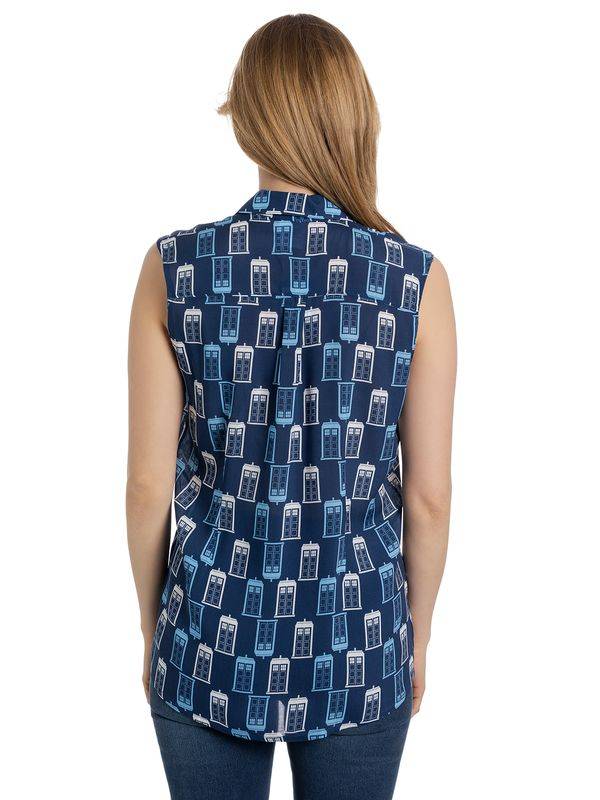 Nastrovje Potsdam Dr. Who Tardis Sleeveless Girl Blouse Bluse blau allover Super Rabatt