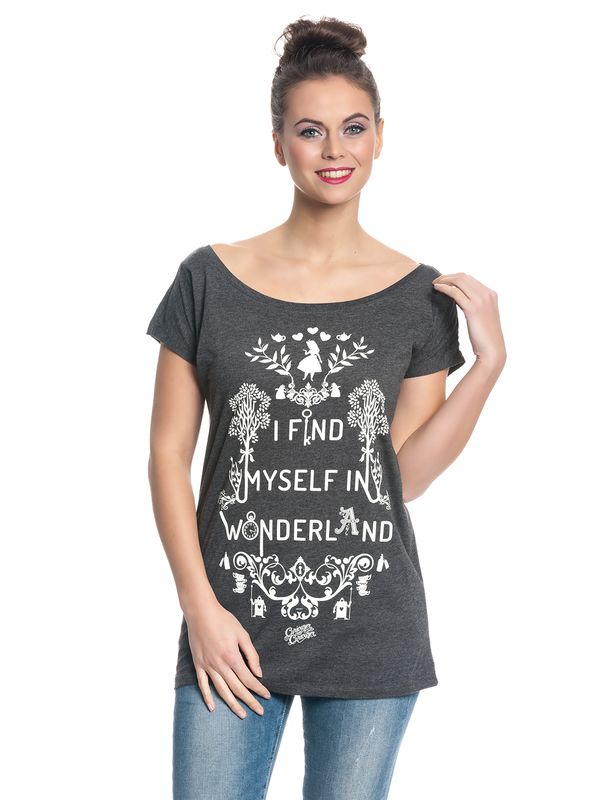 Nastrovje Potsdam Alice im Wunderland I Find Myself in Wonderland Damen Loose-Shirt dunkelgrau meliert Verkauf