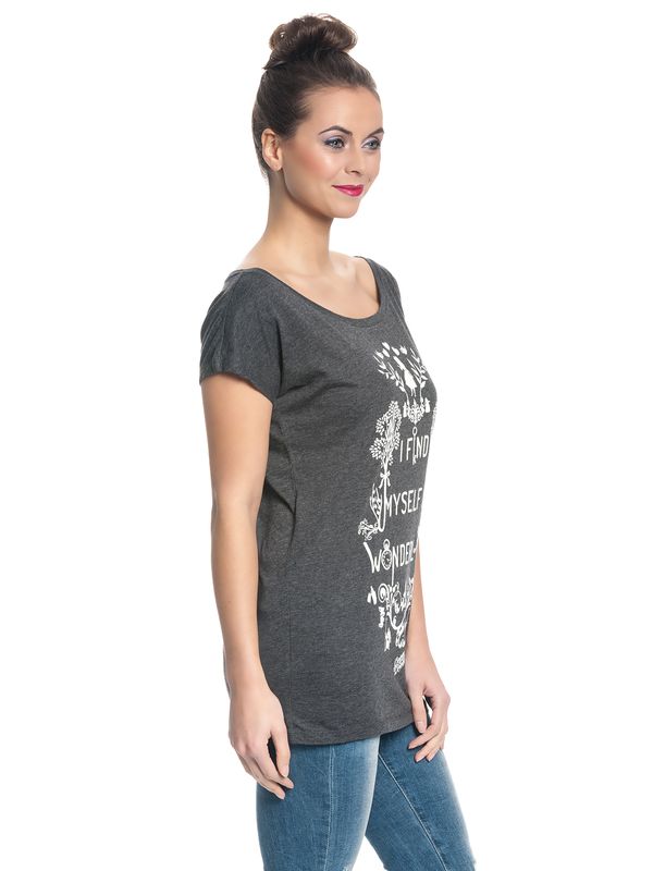 Nastrovje Potsdam Alice im Wunderland I Find Myself in Wonderland Damen Loose-Shirt dunkelgrau meliert Verkauf