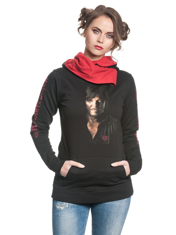 Nastrovje Potsdam The Walking Dead Daryl Portrait Shawl Hoodie Frauen Kapuzenpullover schwarz/rot Angebote