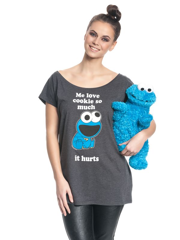 Nastrovje Potsdam Sesamstrasse Me Love Cookie Damen Loose-Shirt dunkelgrau meliert Schlussverkauf