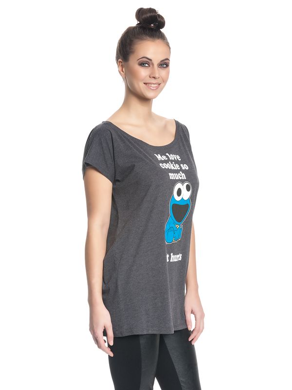 Nastrovje Potsdam Sesamstrasse Me Love Cookie Damen Loose-Shirt dunkelgrau meliert Schlussverkauf