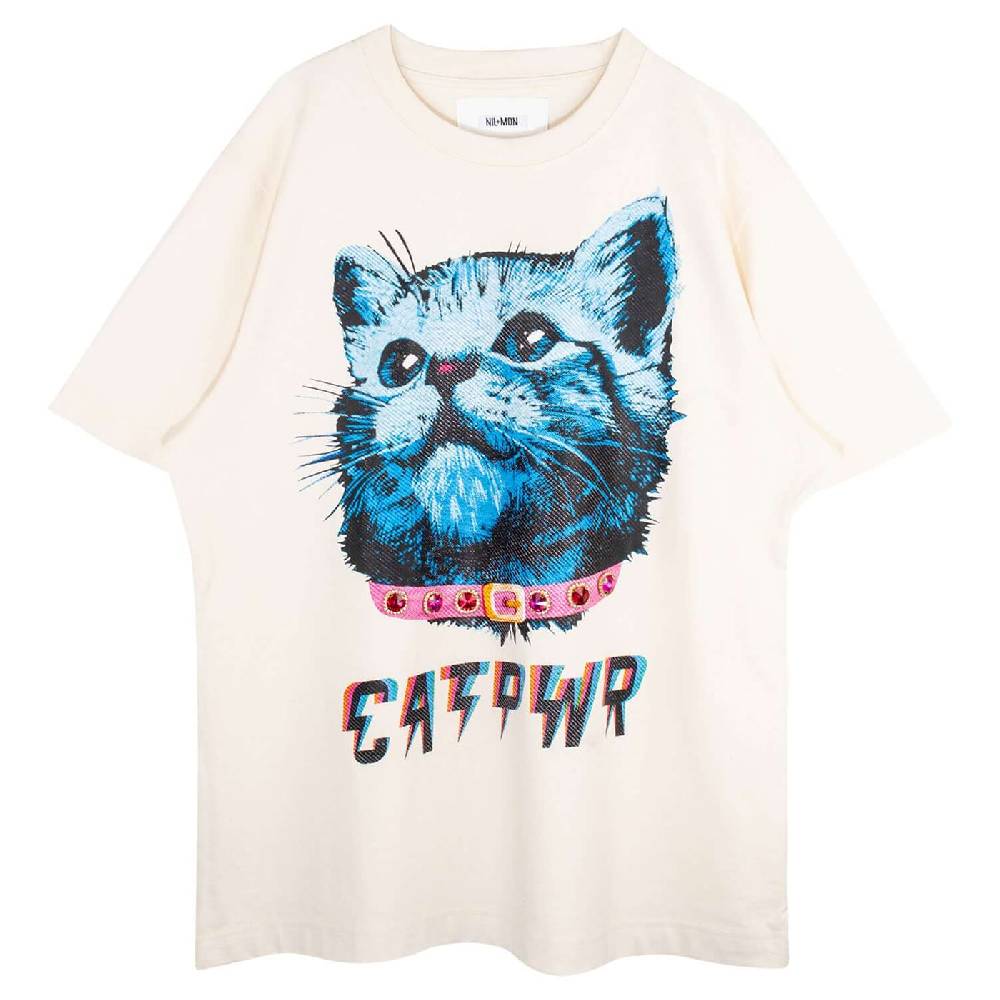 NIL+MON Oversize Tee "Cat PWR" Sonderangebot der Fabrik