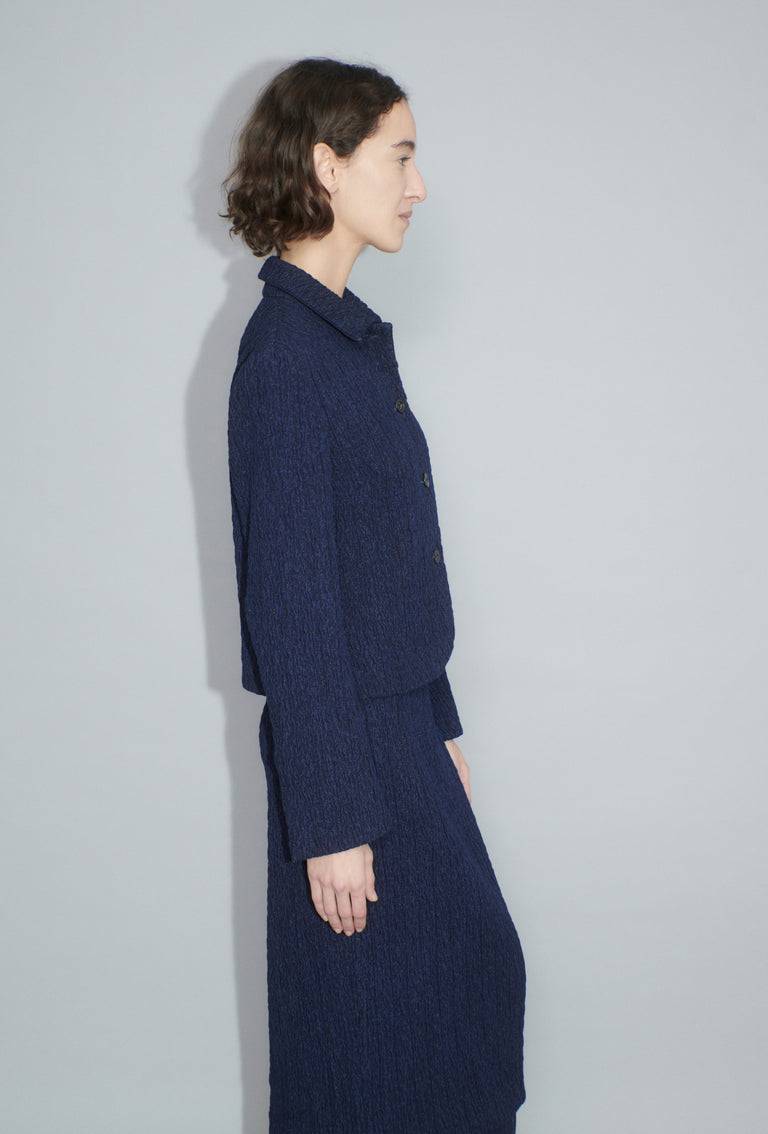 Odeeh Stretch Cloqué Jacke, Indigo Letzter Tag