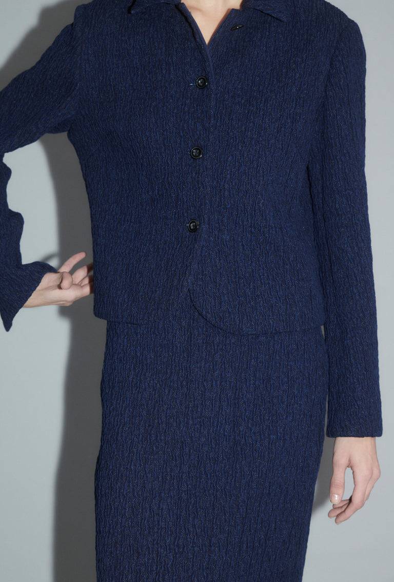 Odeeh Stretch Cloqué Jacke, Indigo Letzter Tag