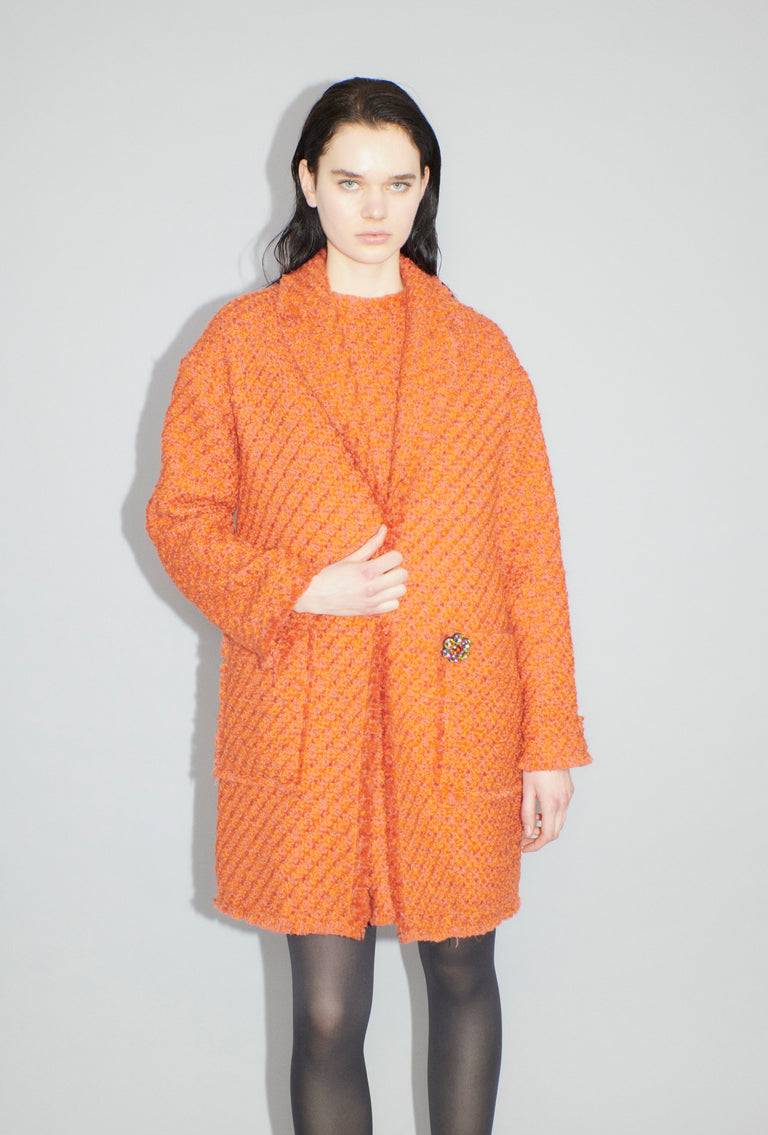 Odeeh Bouclé Tweed Mantel, Mandarin Clearance-Verkauf