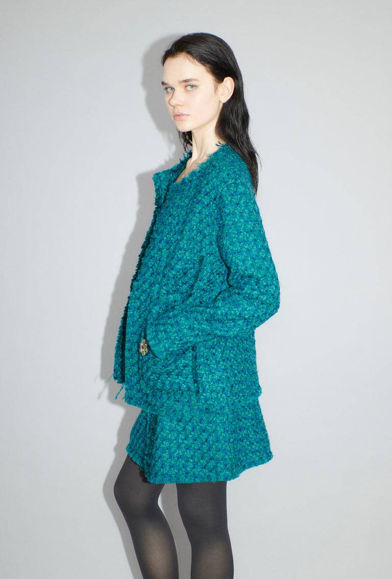 Odeeh Bouclé Tweed Jacke, Dark Peacock Kostenloser Versand international