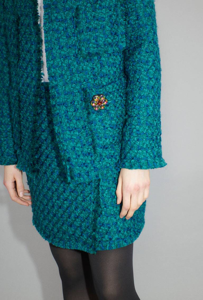 Odeeh Bouclé Tweed Jacke, Dark Peacock Kostenloser Versand international
