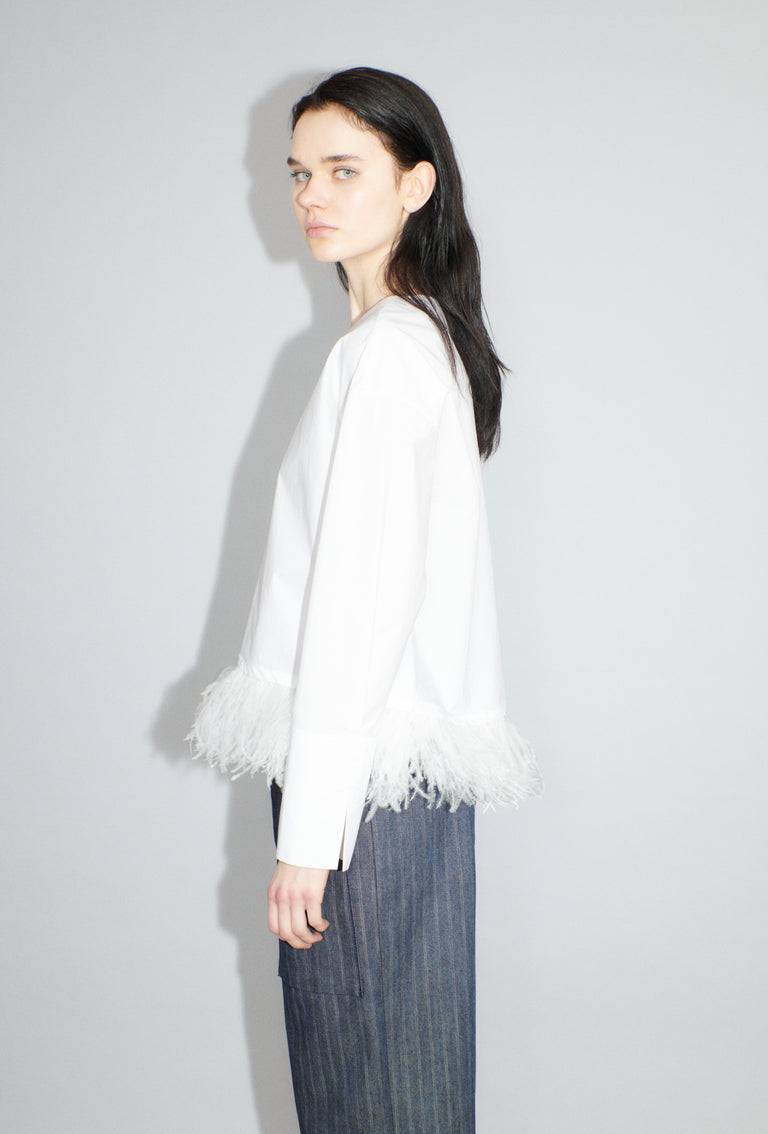 Odeeh Crushed Popeline Bluse, White Versandkostenfrei