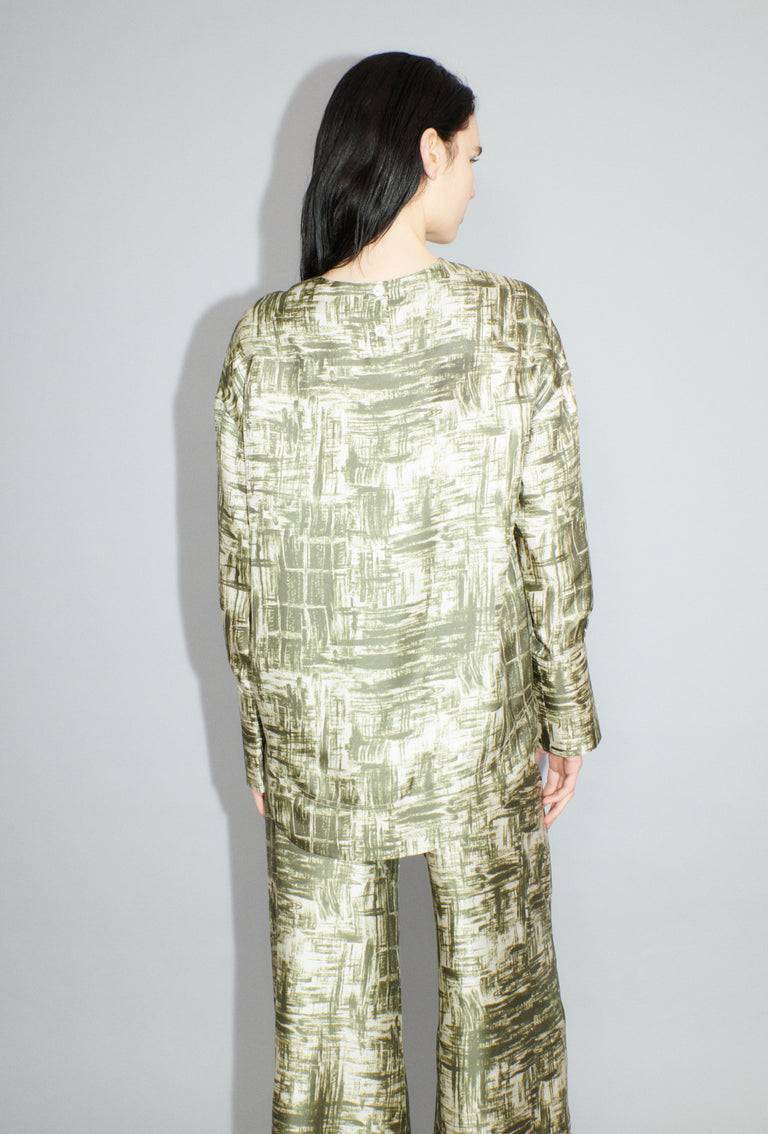 Odeeh Paintbrush Texture Bluse, Dark Olive Preisnachlass