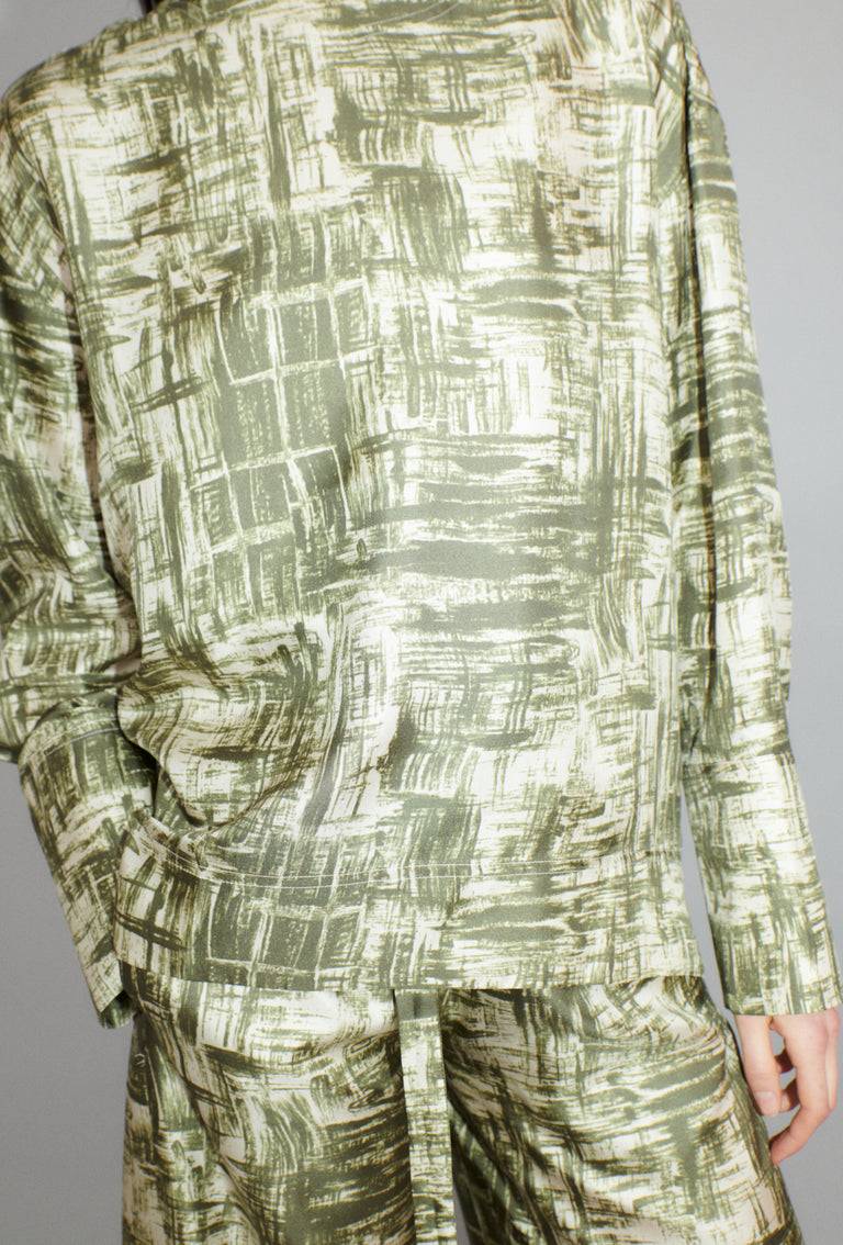 Odeeh Paintbrush Texture Bluse, Dark Olive Preisnachlass