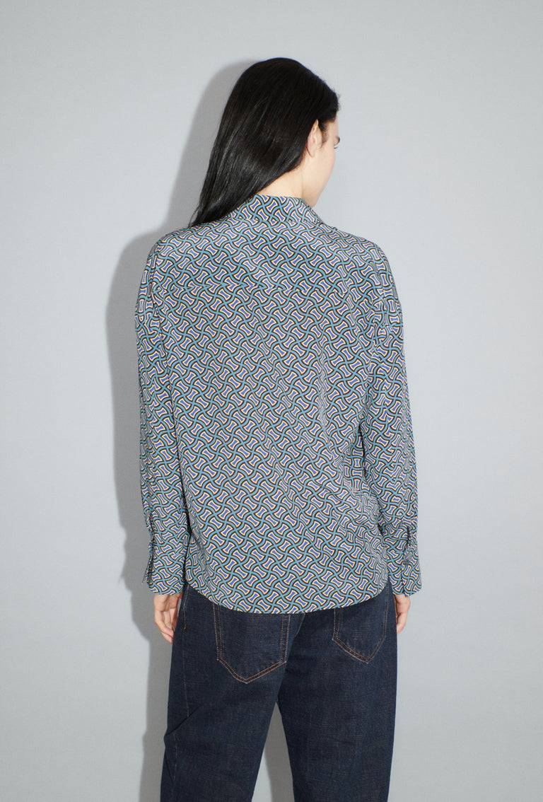 Odeeh Morphid Grid on Crepe de Chine Bluse, Lake Green Black Friday