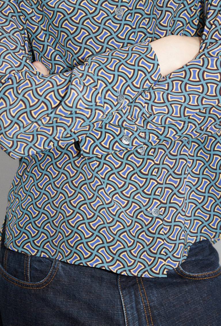 Odeeh Morphid Grid on Crepe de Chine Bluse, Lake Green Black Friday