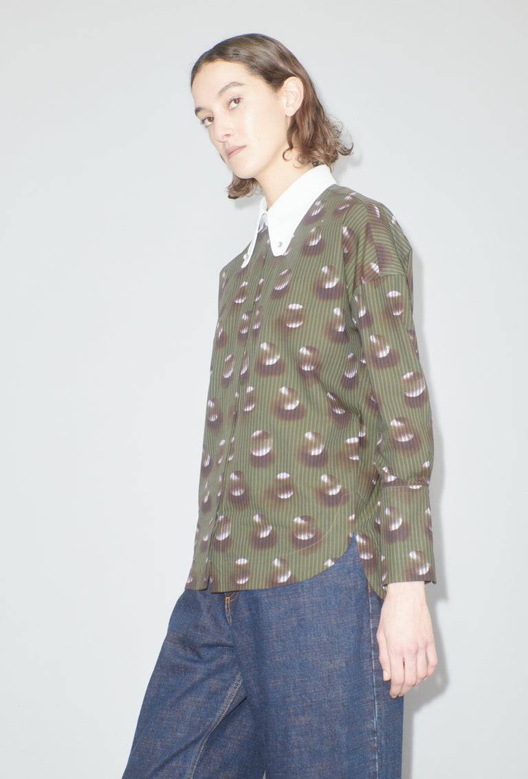 Odeeh Overprinted Stripe Bluse, Dark Olive Große Rabatte