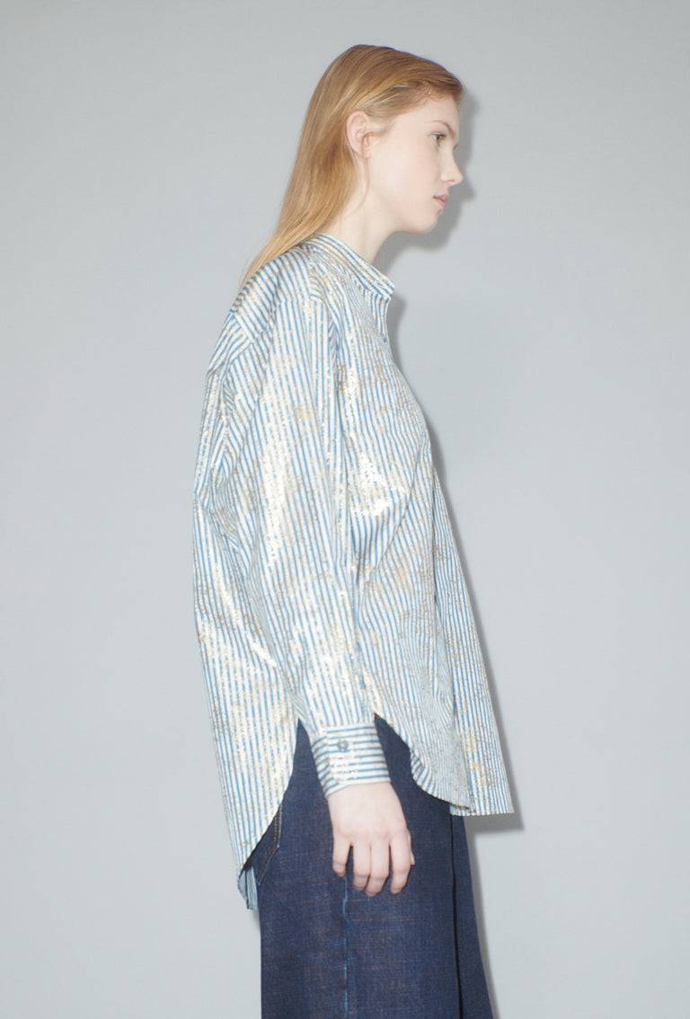 Odeeh Roman Stripe Gold Paint Bluse, Mountain Blue Sonderangebote