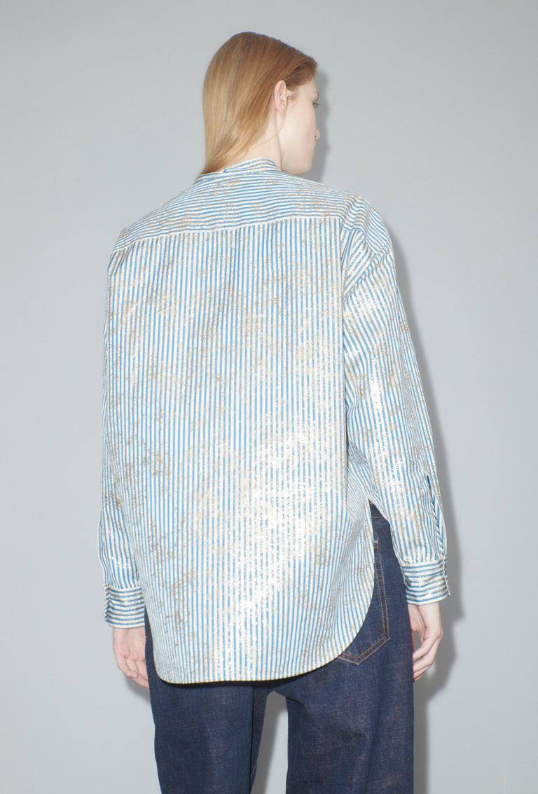 Odeeh Roman Stripe Gold Paint Bluse, Mountain Blue Sonderangebote