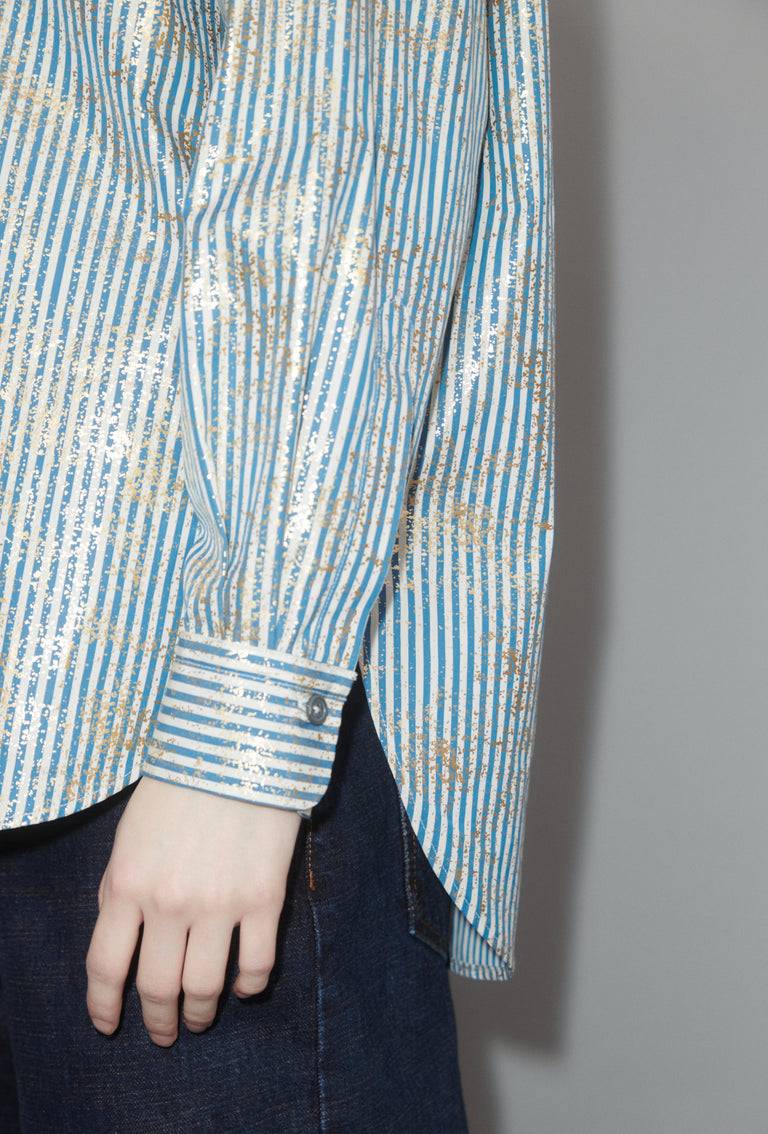 Odeeh Roman Stripe Gold Paint Bluse, Mountain Blue Sonderangebote
