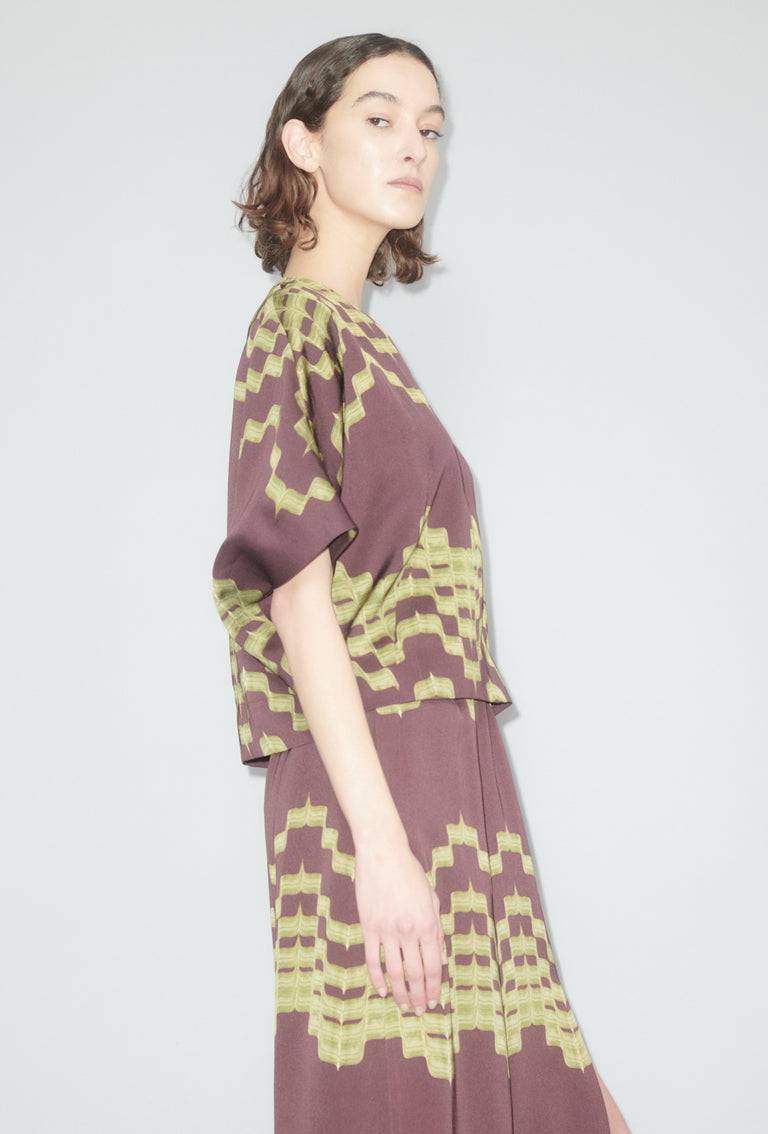 Odeeh Double Printed Degradè Bluse, Goldolive Tiefpreis