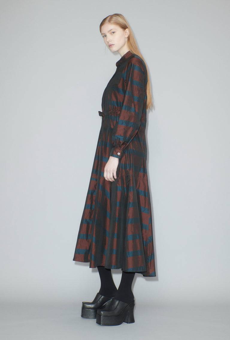 Odeeh Striped Taffeta Kleid, Burgundy Nur für heute