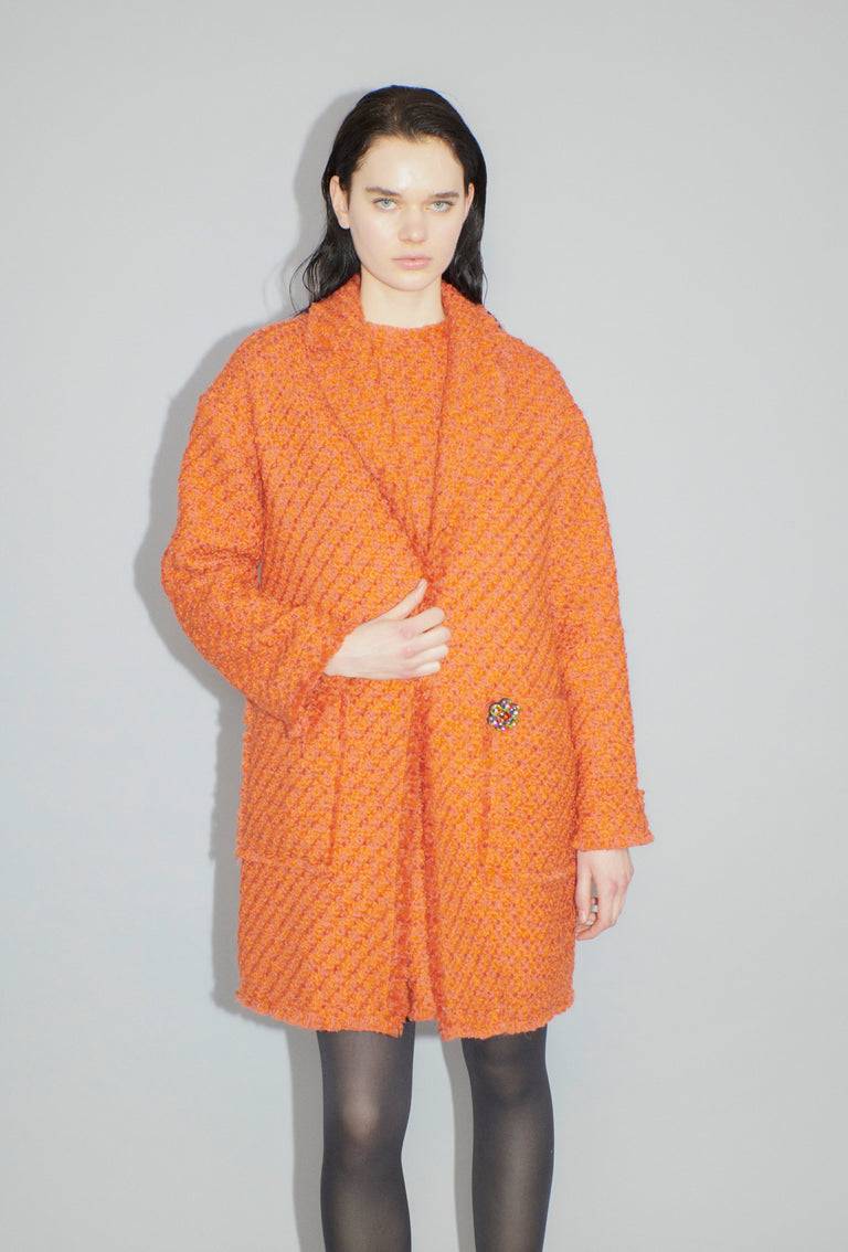 Odeeh Bouclé Tweed Kleid, Mandarin Vierteljährliche Förderung
