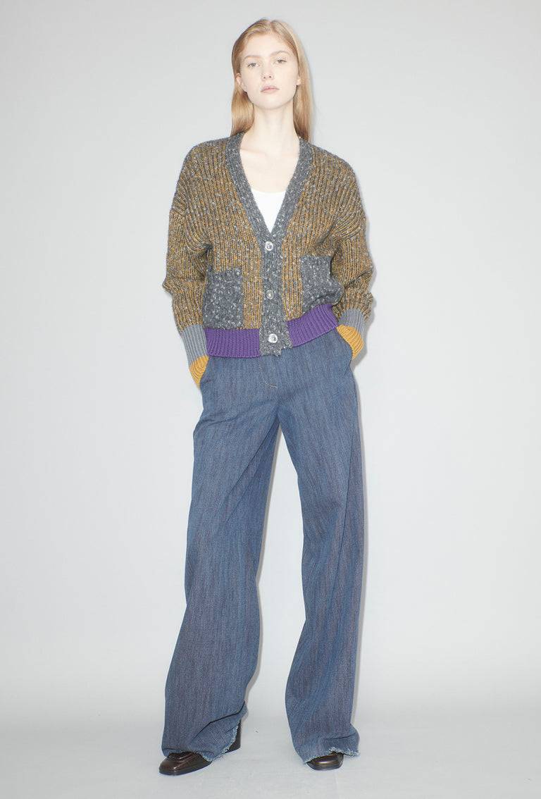 Odeeh Slub Tweed Cardigan, Olive Brown Preisnachlass