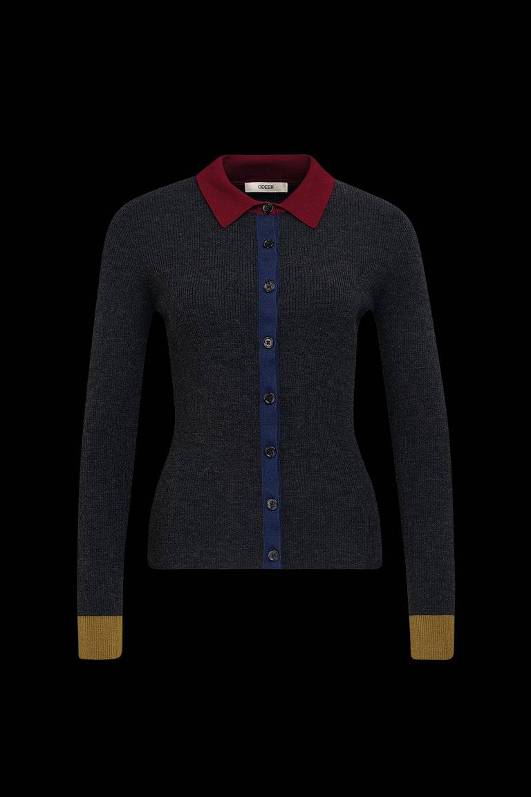 Odeeh Stretch Merino Cardigan, Charcoal
