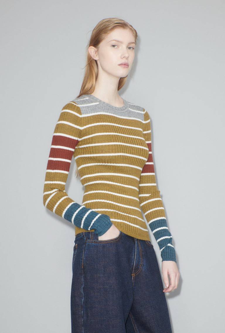 Odeeh Placed Stripe Pullover, Greengold Vatertagsangebot