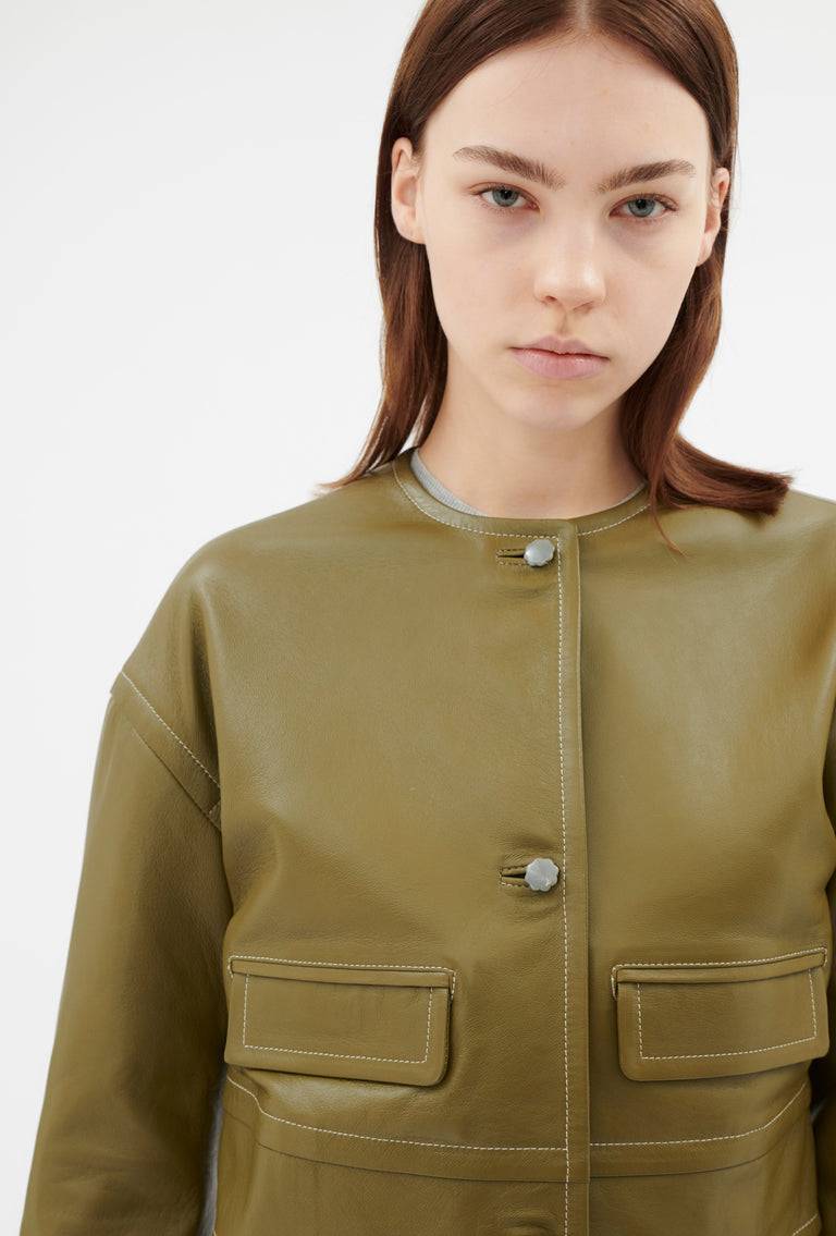 Odeeh Lamb Nappa Wet Look Jacke, Goldolive Vierteljährliche Förderung