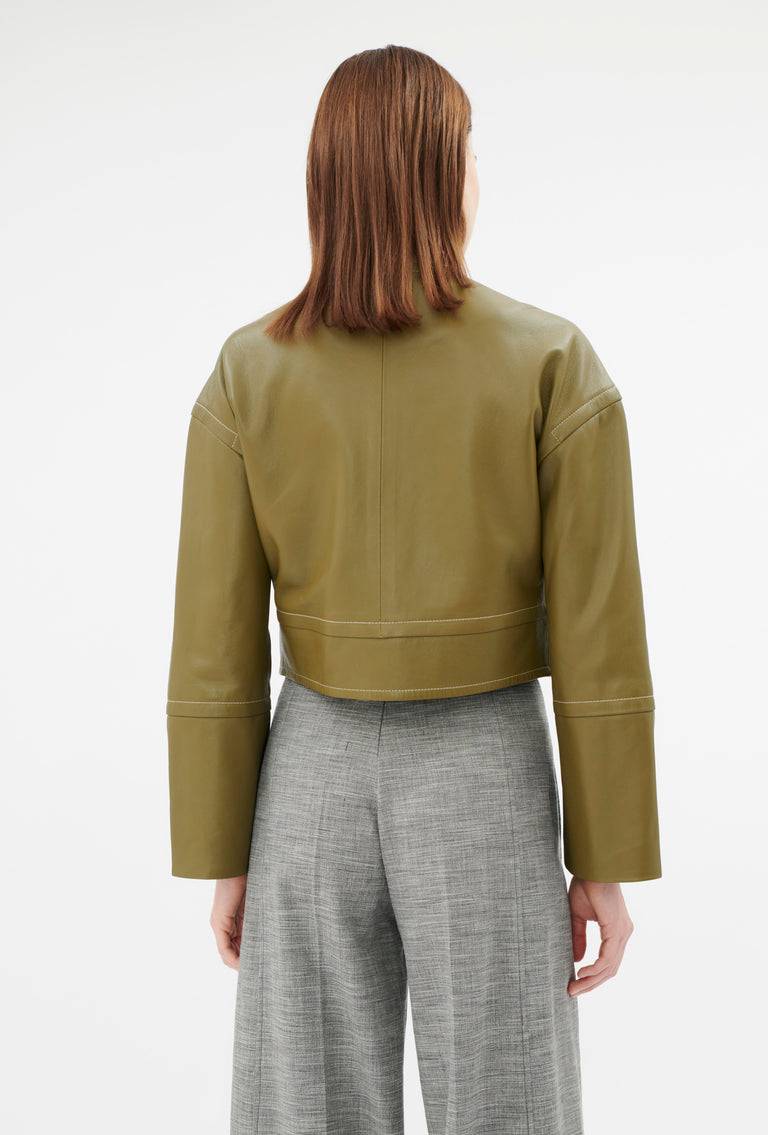 Odeeh Lamb Nappa Wet Look Jacke, Goldolive Vierteljährliche Förderung