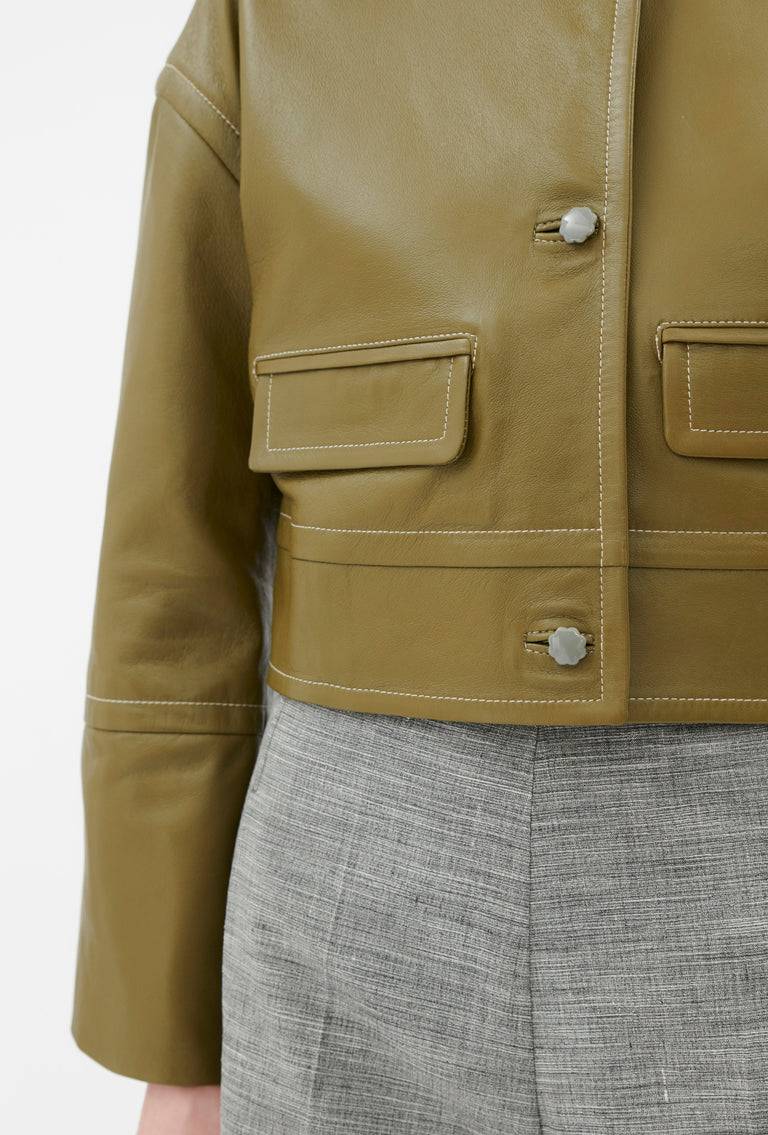 Odeeh Lamb Nappa Wet Look Jacke, Goldolive Vierteljährliche Förderung