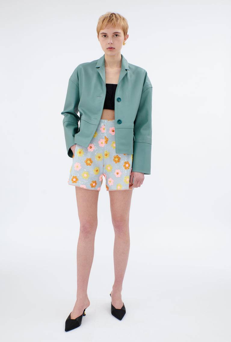 Odeeh Lamb Nappa Wet Look Jacke, Lake Green 50% Rabatt mit kostenlosem Versand