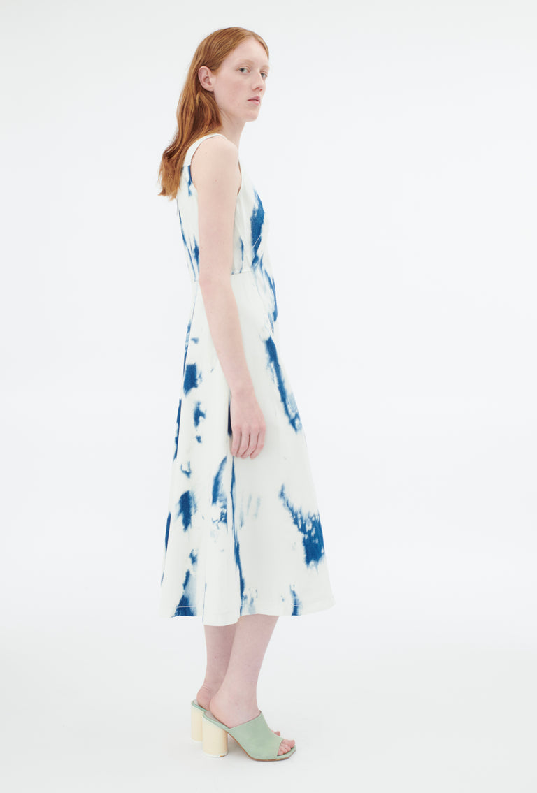 Odeeh Tie Dye Denim "Made in Italy" Kleid, Blue White Speichern exportieren