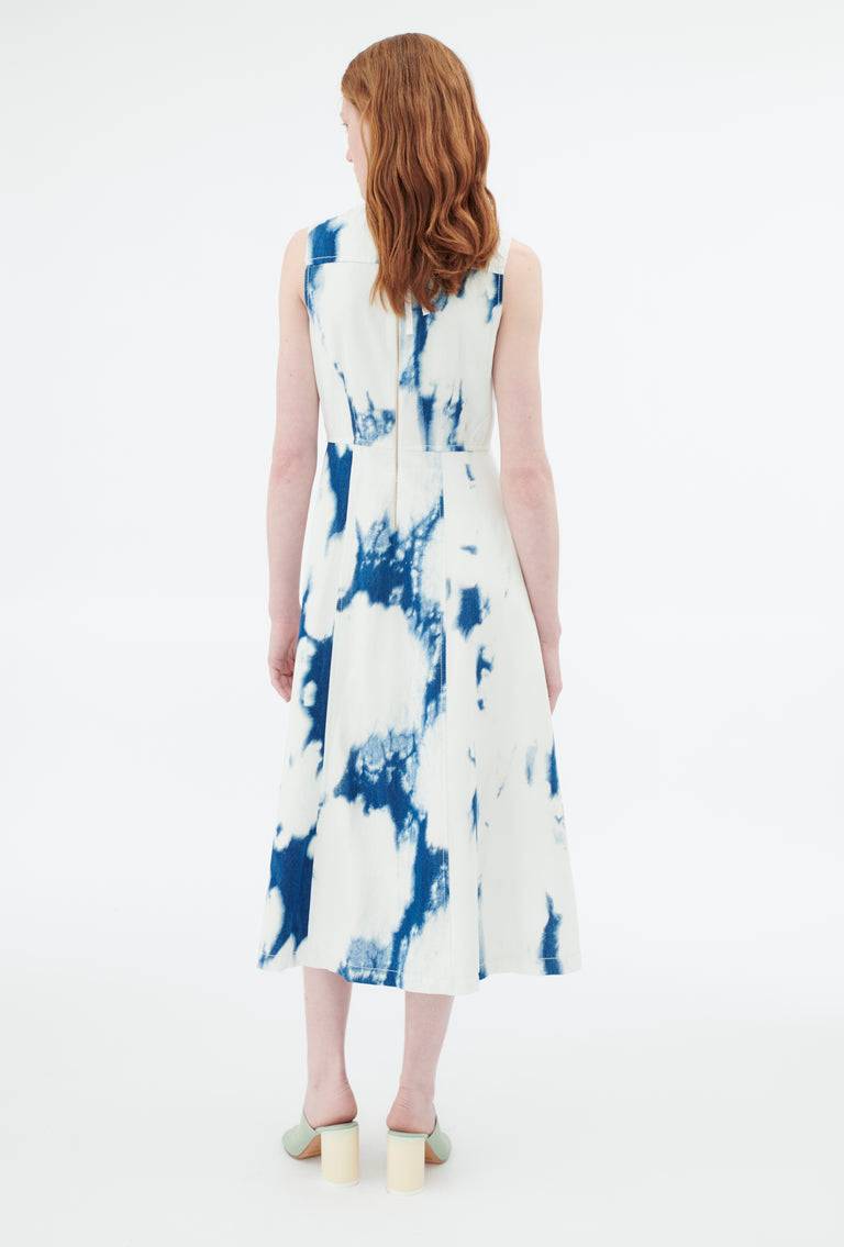 Odeeh Tie Dye Denim "Made in Italy" Kleid, Blue White Speichern exportieren