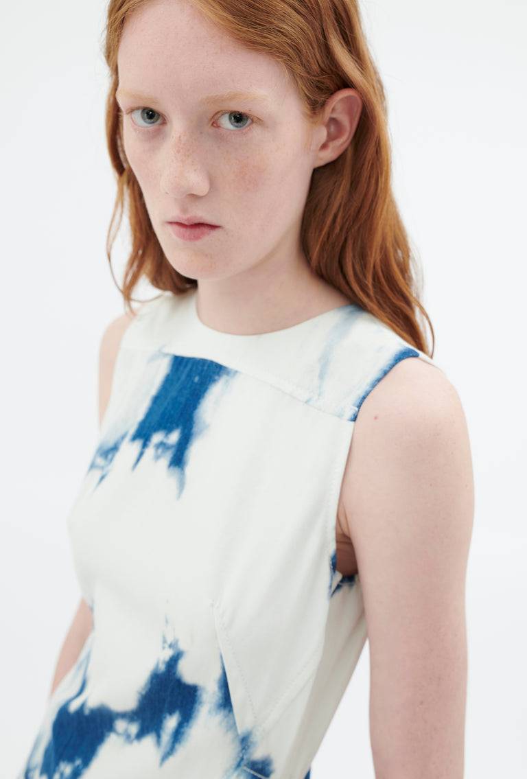 Odeeh Tie Dye Denim "Made in Italy" Kleid, Blue White Speichern exportieren