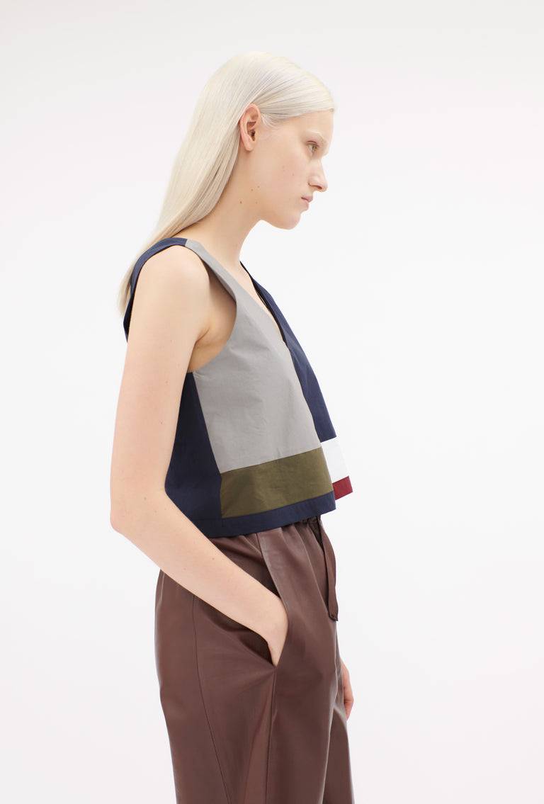 Odeeh Cotton Popeline Top, Navy im Angebot
