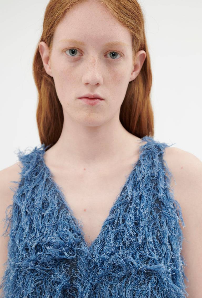 Odeeh Delavé Fringes Top, Light Indigo Preisnachlass