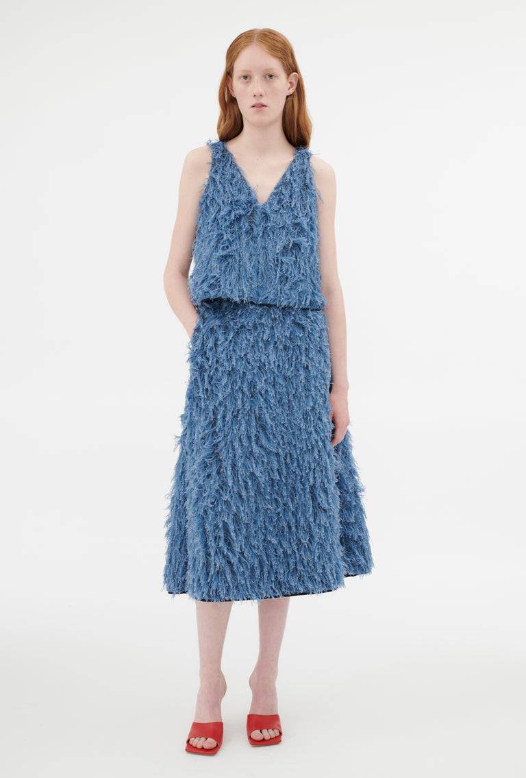 Odeeh Delavé Fringes Top, Light Indigo Preisnachlass