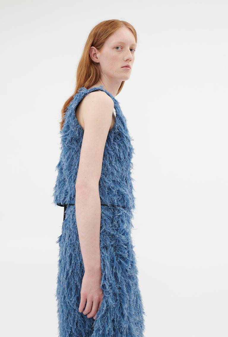 Odeeh Delavé Fringes Top, Light Indigo Preisnachlass
