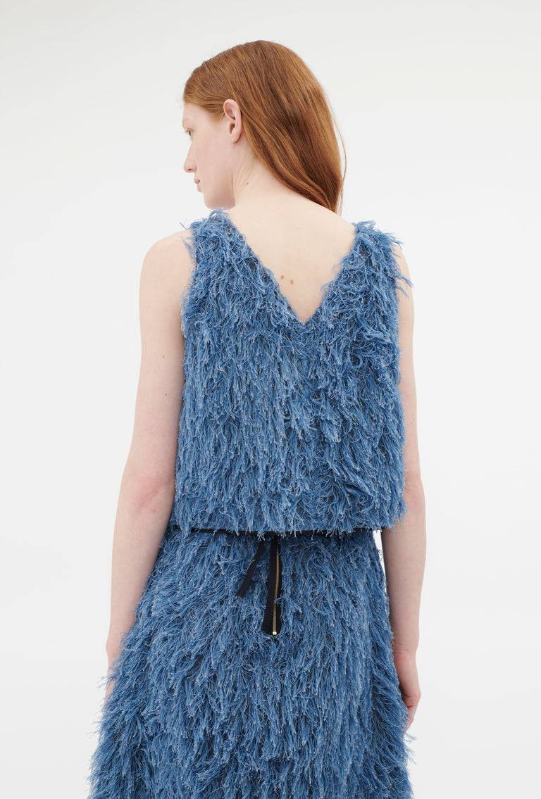 Odeeh Delavé Fringes Top, Light Indigo Preisnachlass