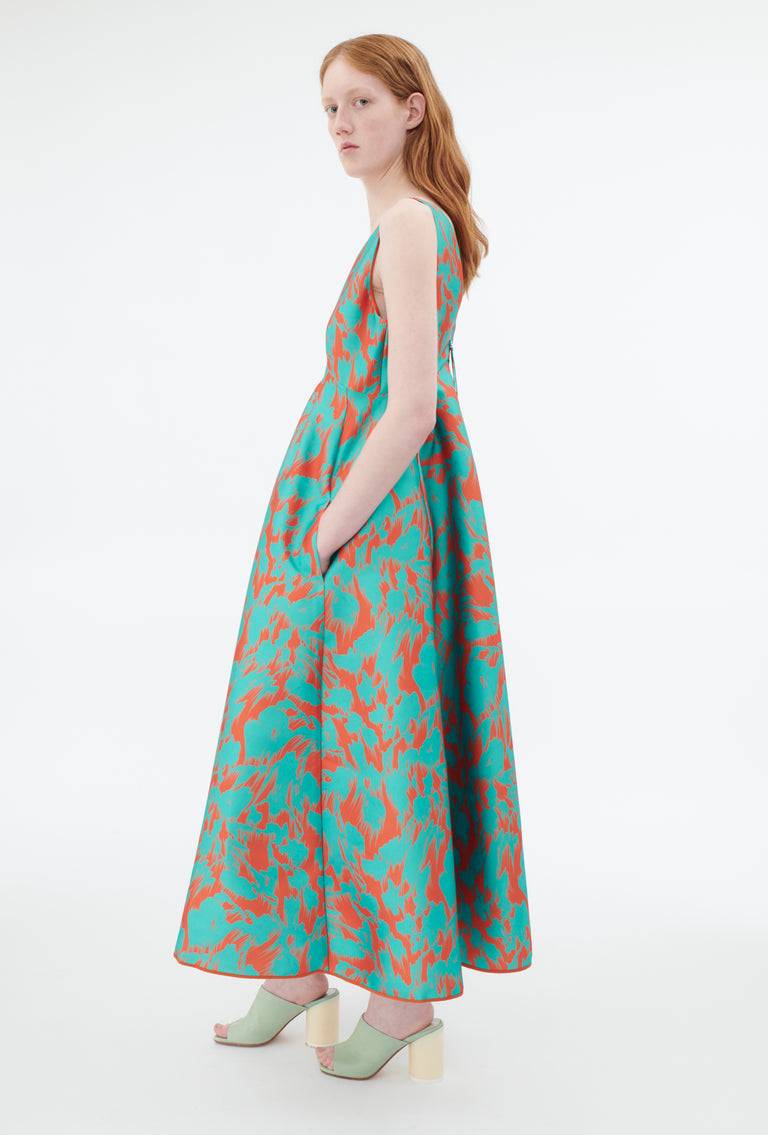 Odeeh Blurred Bouquets Duchesse Kleid, Opal Green Weihnachtsangebot