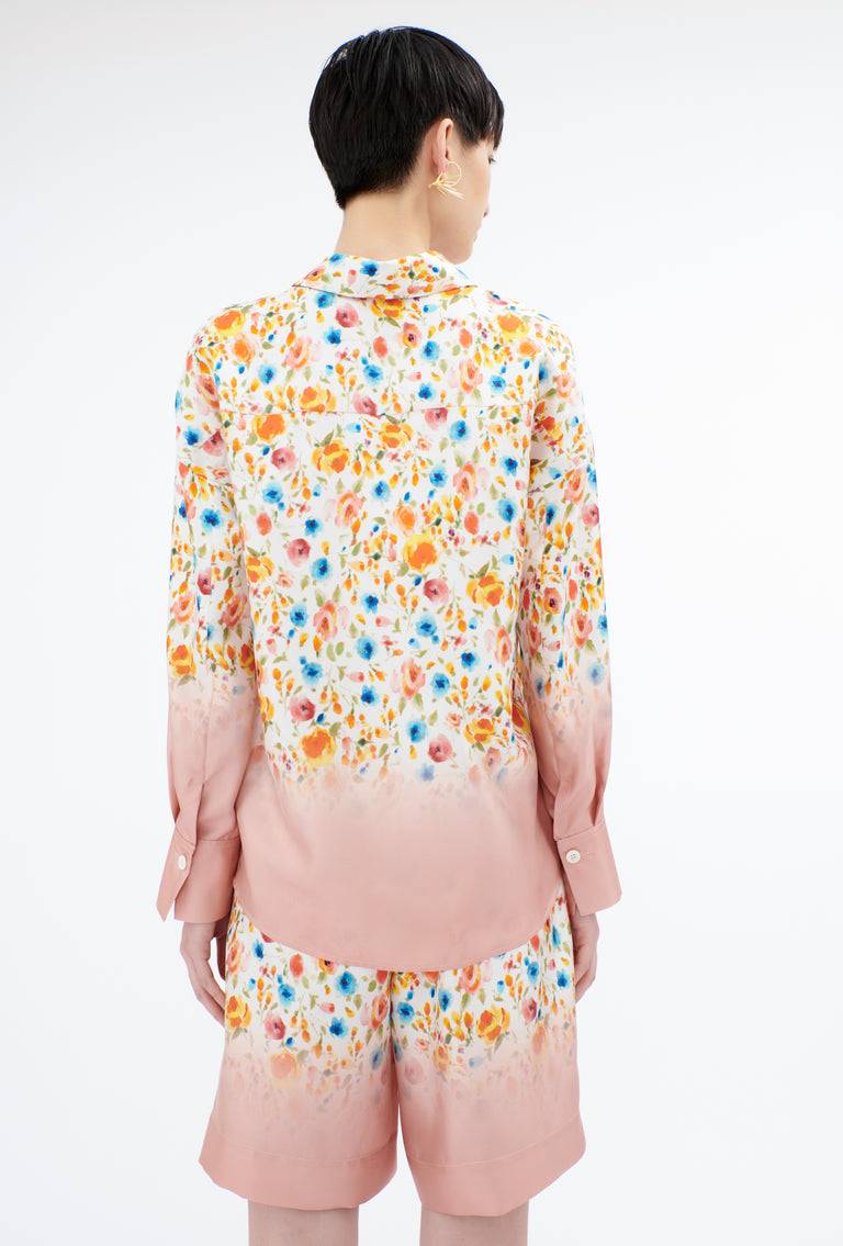 Odeeh Degradé Florets Silk Twill Bluse, Tangerine Muttertagsangebot