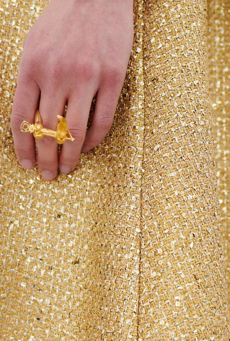 Odeeh Gold Brocade Kleid, Gold Lagerräumung